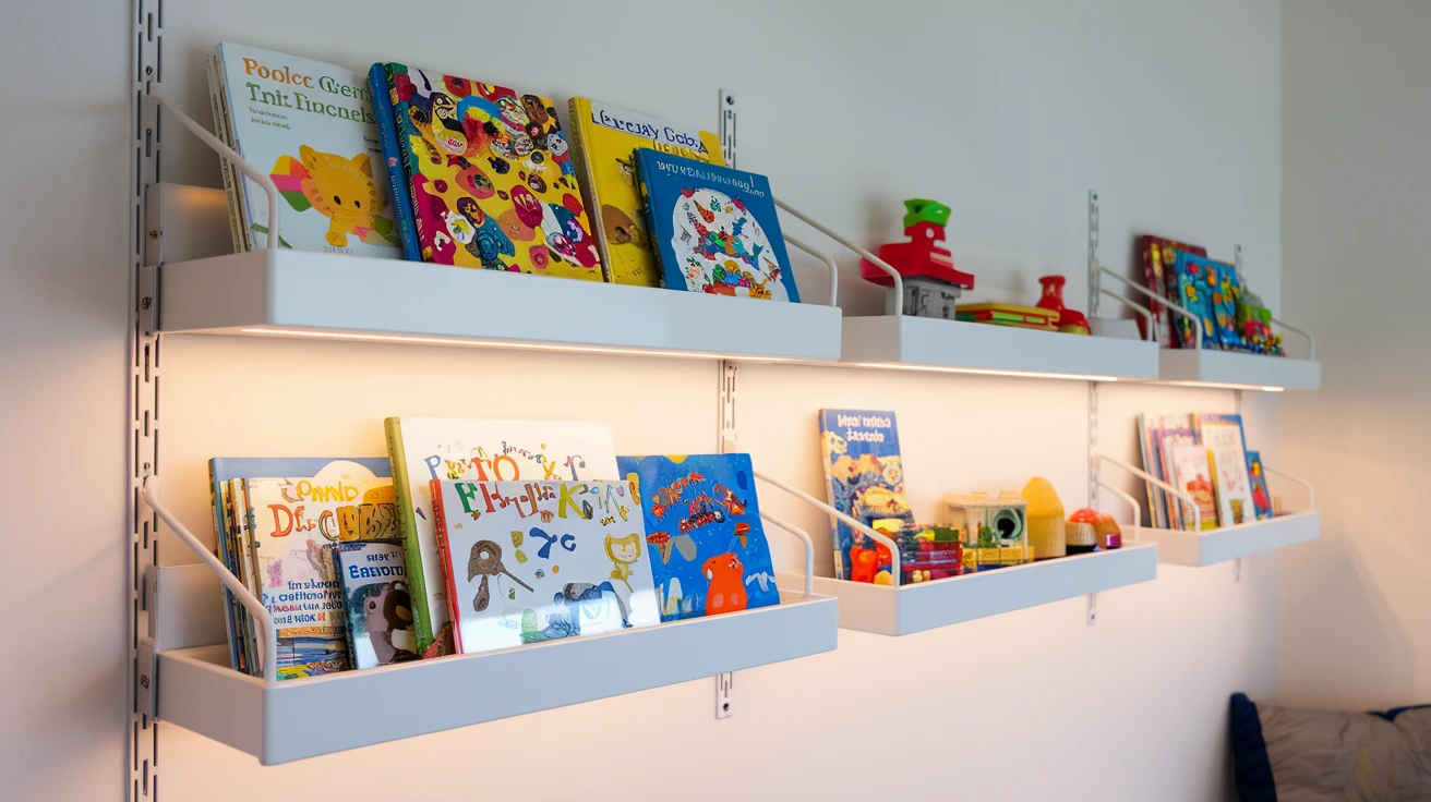 1. Wall-Mounted Book and Toy Display