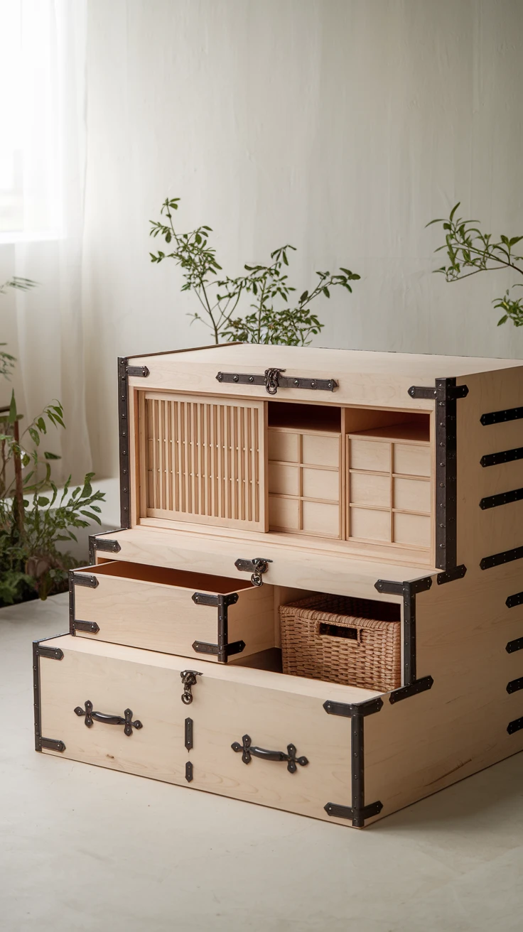 11. Japanese Tansu-Style Cabinet