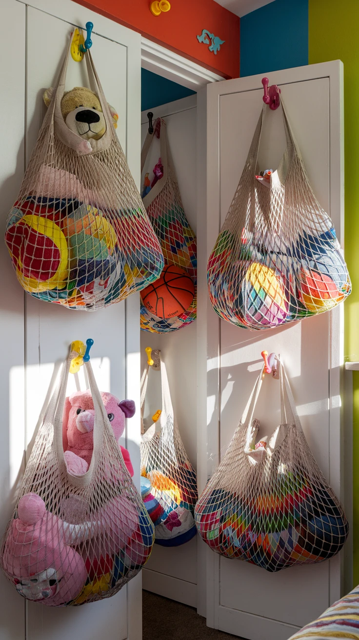13. Hanging Mesh Bags for Odd-Shaped Items